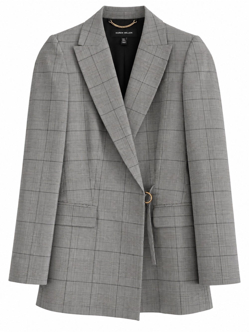 Karen Millen Grey Glen Plaid Single-Ring Blazer